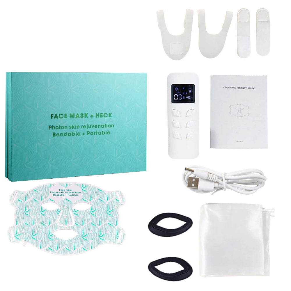 Facial LED Mask with Neck Red Light Near Infrared Therapy